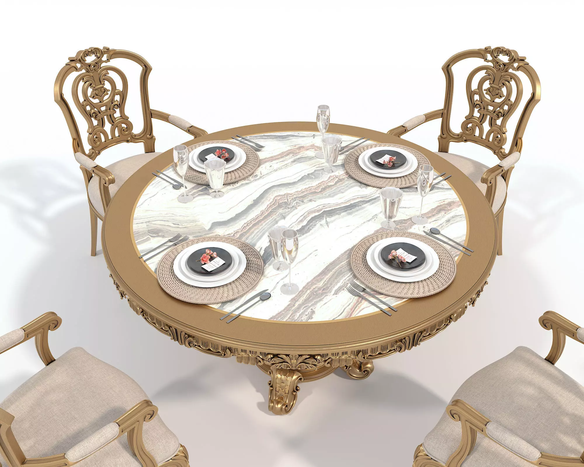 Classic European style Dining Table and Chairs 53 3D model_3