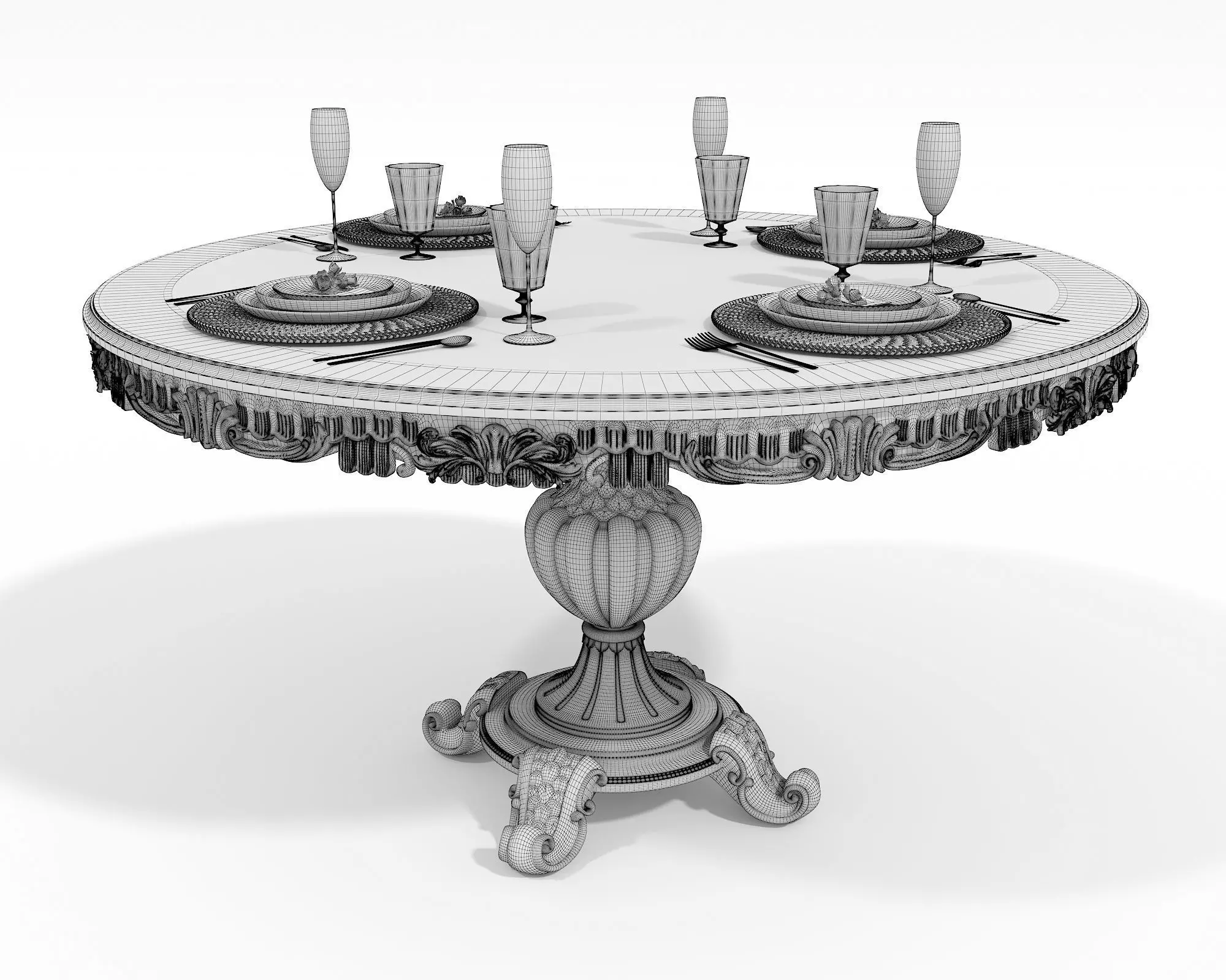 Classic European style Dining Table and Chairs 53 3D model_10