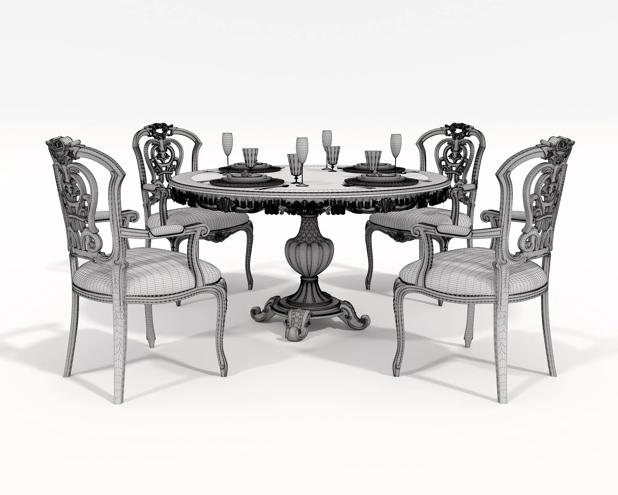Classic European style Dining Table and Chairs 53 3D model_8