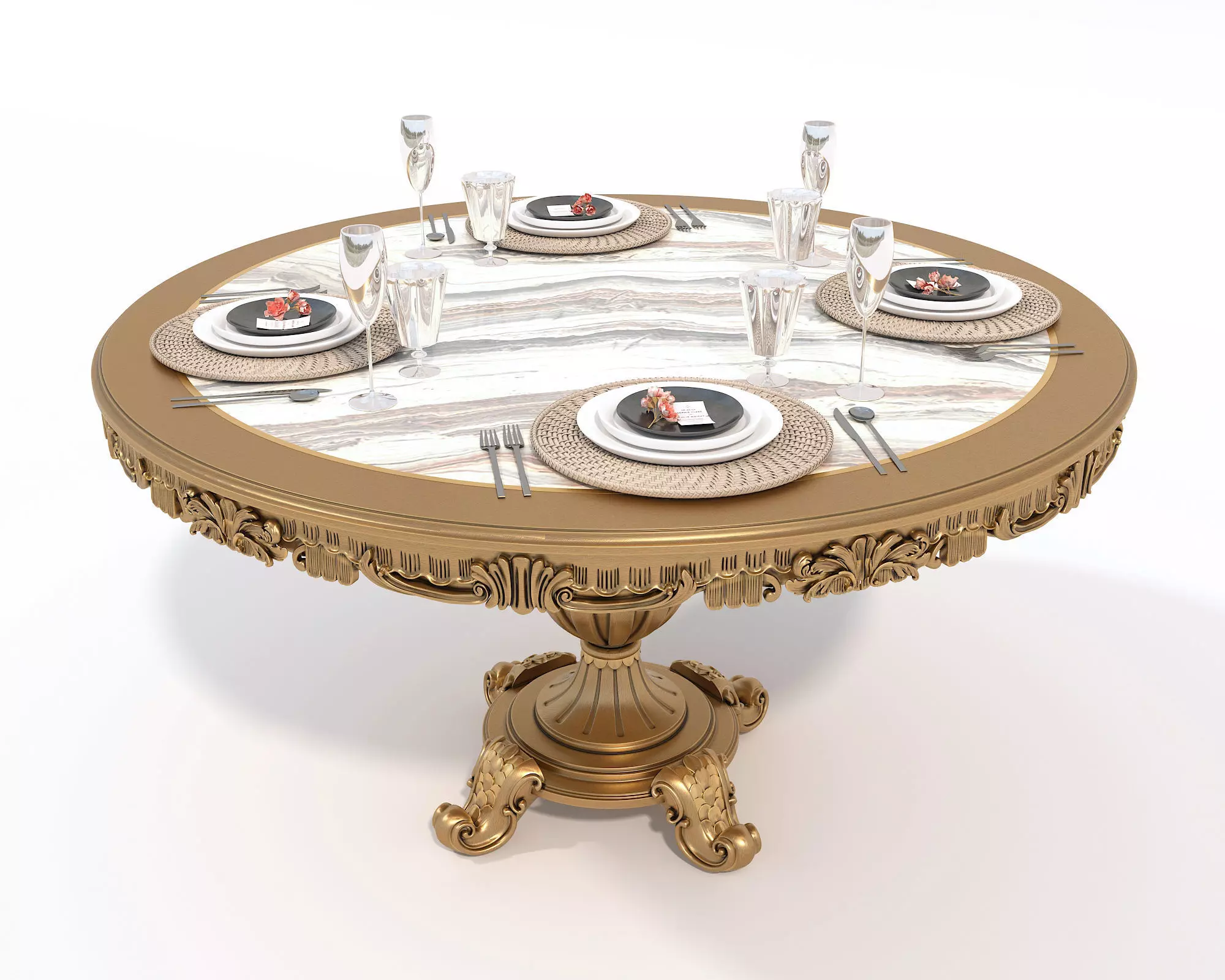 Classic European style Dining Table and Chairs 53 3D model_7