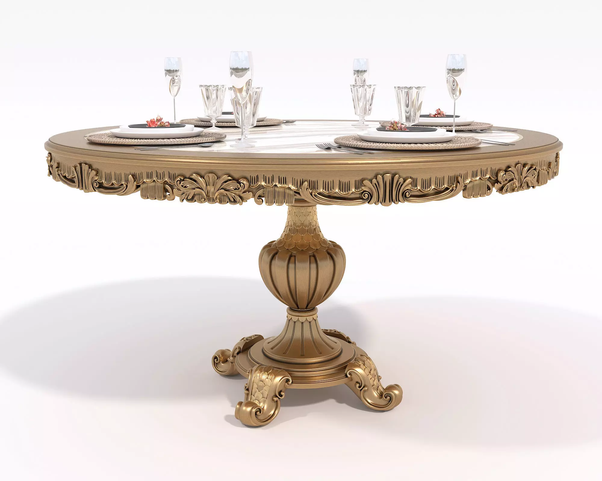 Classic European style Dining Table and Chairs 53 3D model_5