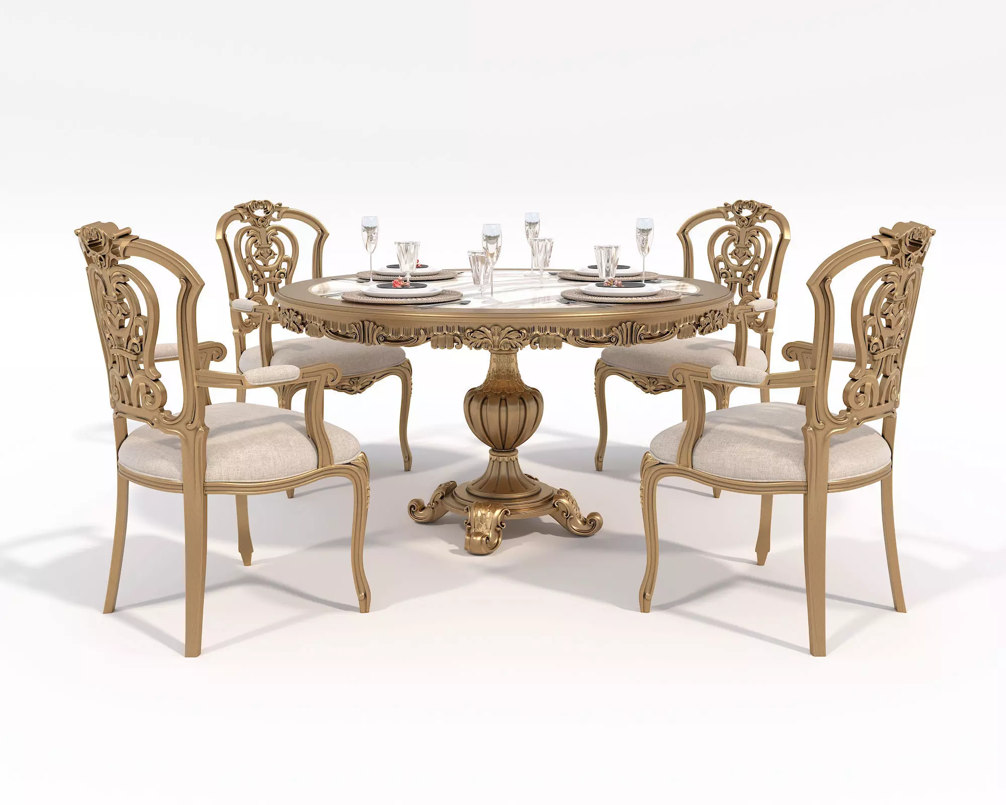 Classic European style Dining Table and Chairs 53 3D model_0