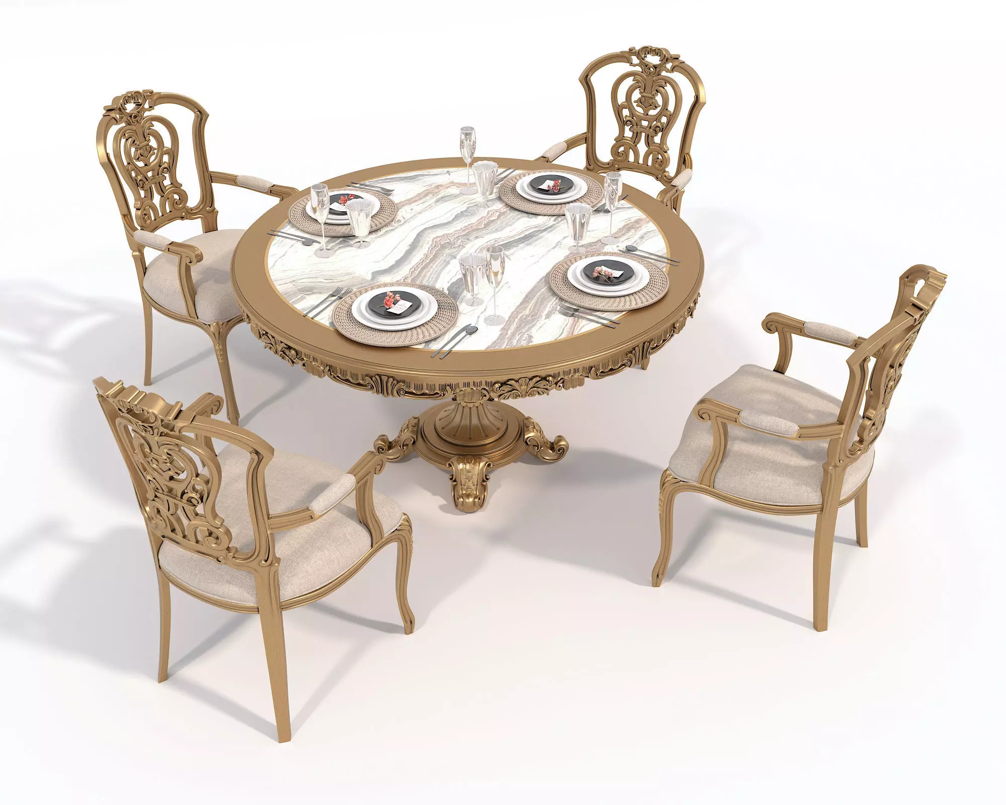 Classic European style Dining Table and Chairs 53 3D model_1