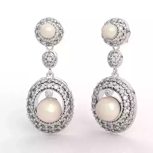 Luxury Double Pearl Diamond Drop Earrings