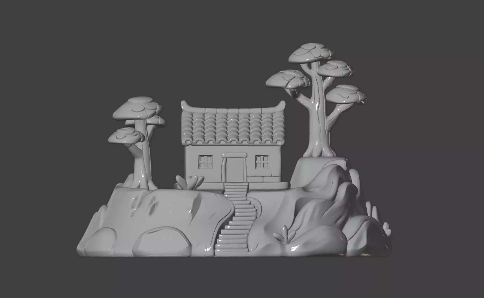 Mountain Cottage Landscape 3D print model_0