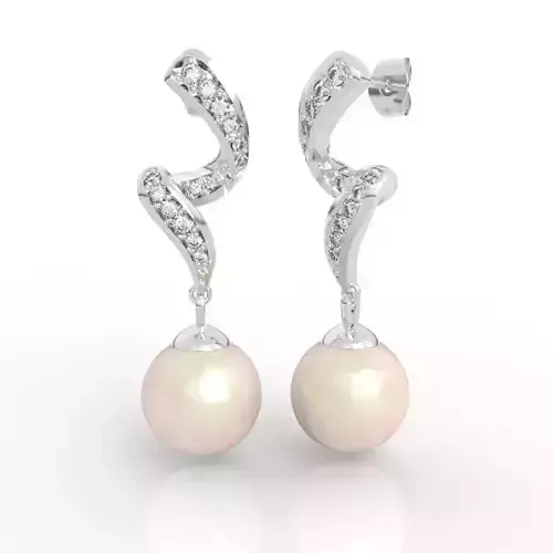 12mm Pearl Diamond Wave Drop Earrings