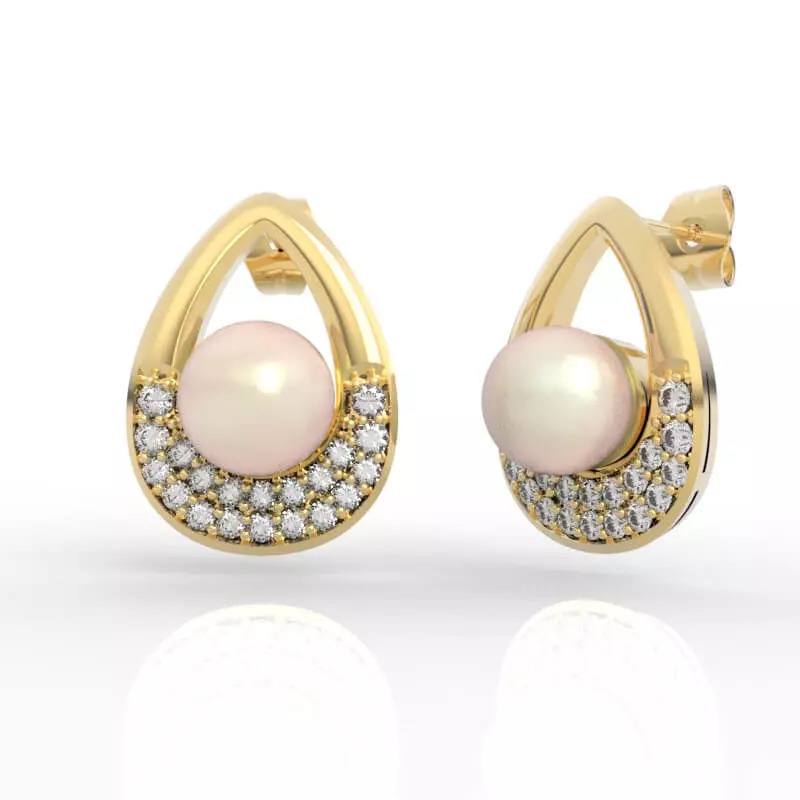 Dazzling Pearl Diamond Teardrop Stud Earrings 3D print model
