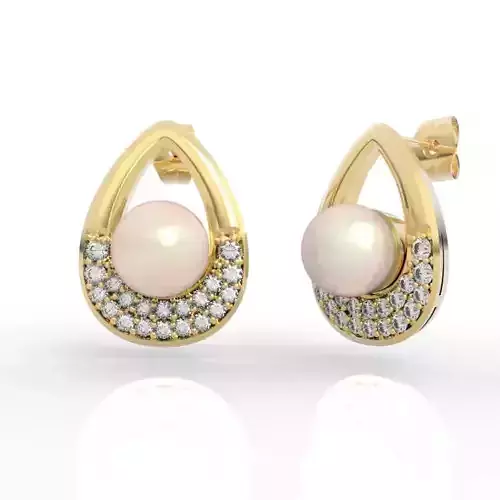Dazzling Pearl Diamond Teardrop Stud Earrings