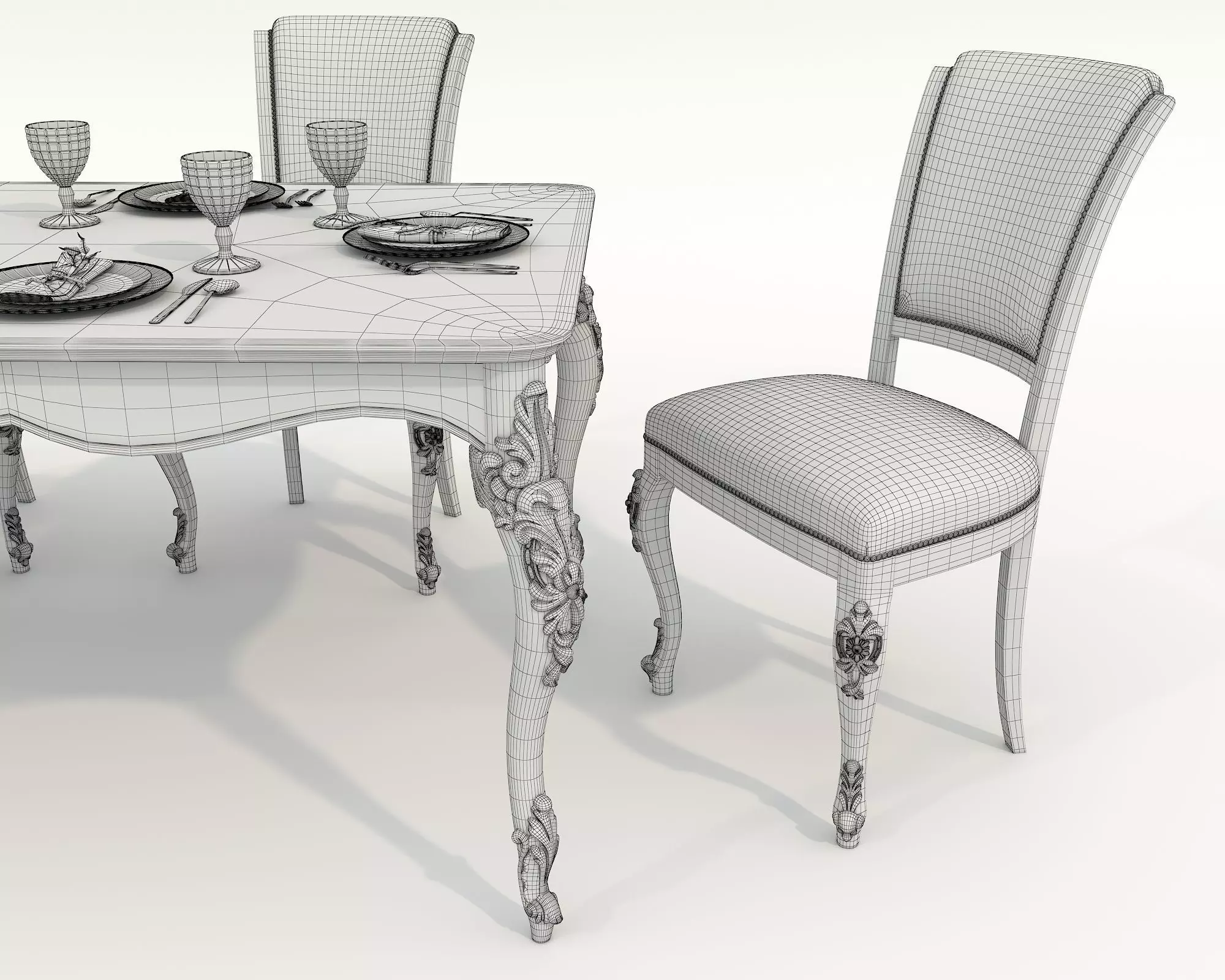 European style Dining Table and Chairs 15 3D model_9