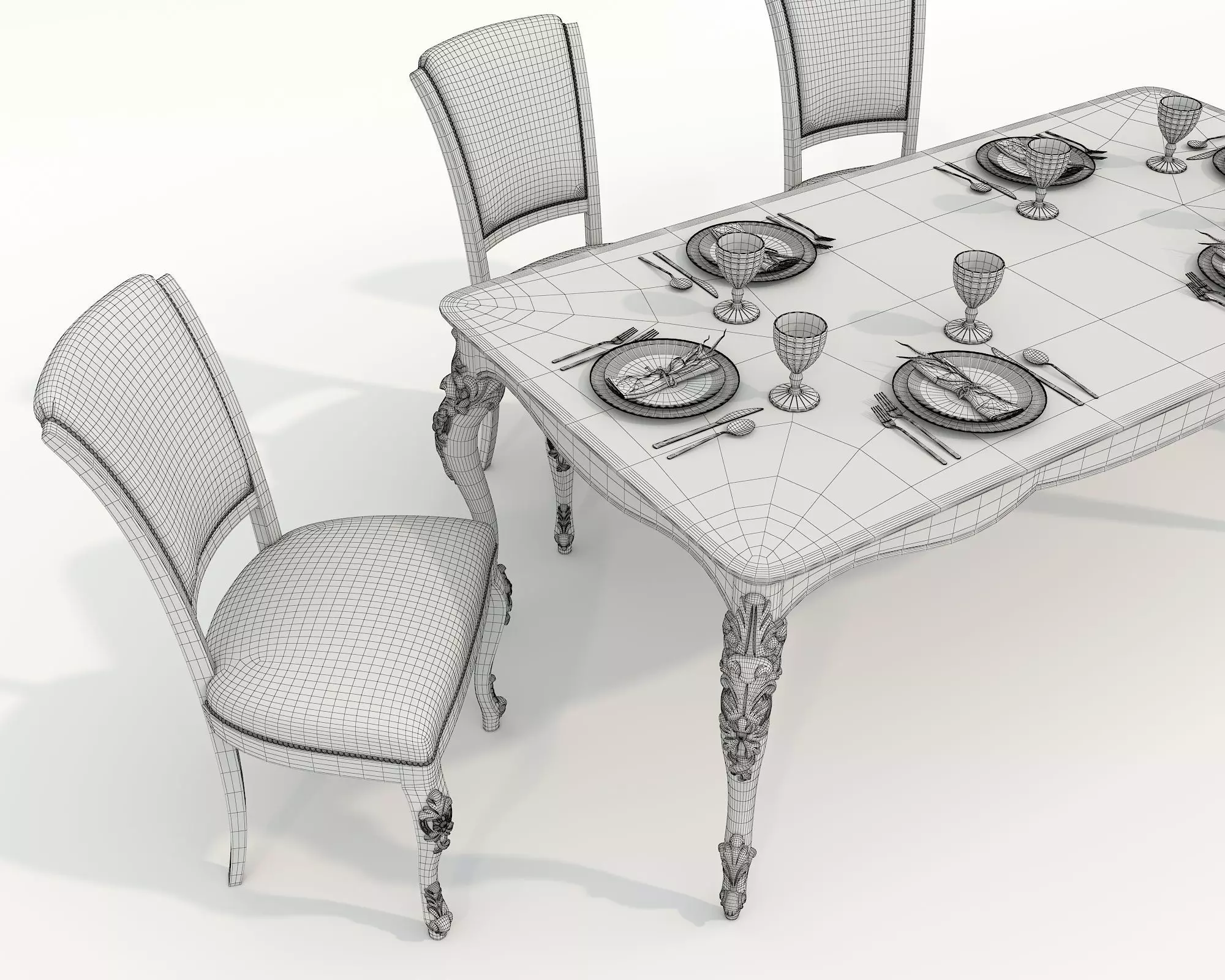 European style Dining Table and Chairs 15 3D model_10