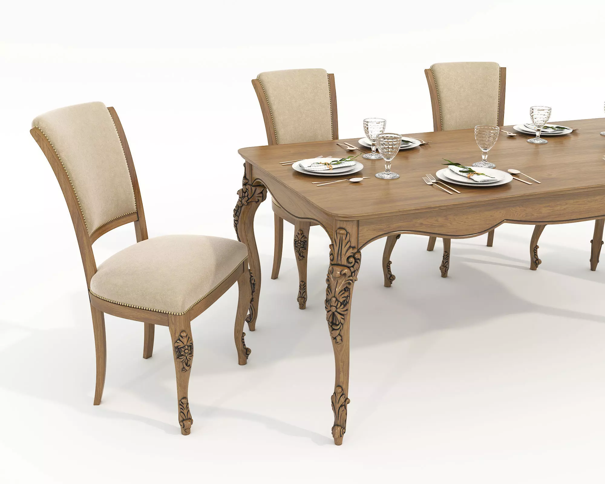 European style Dining Table and Chairs 15 3D model_2