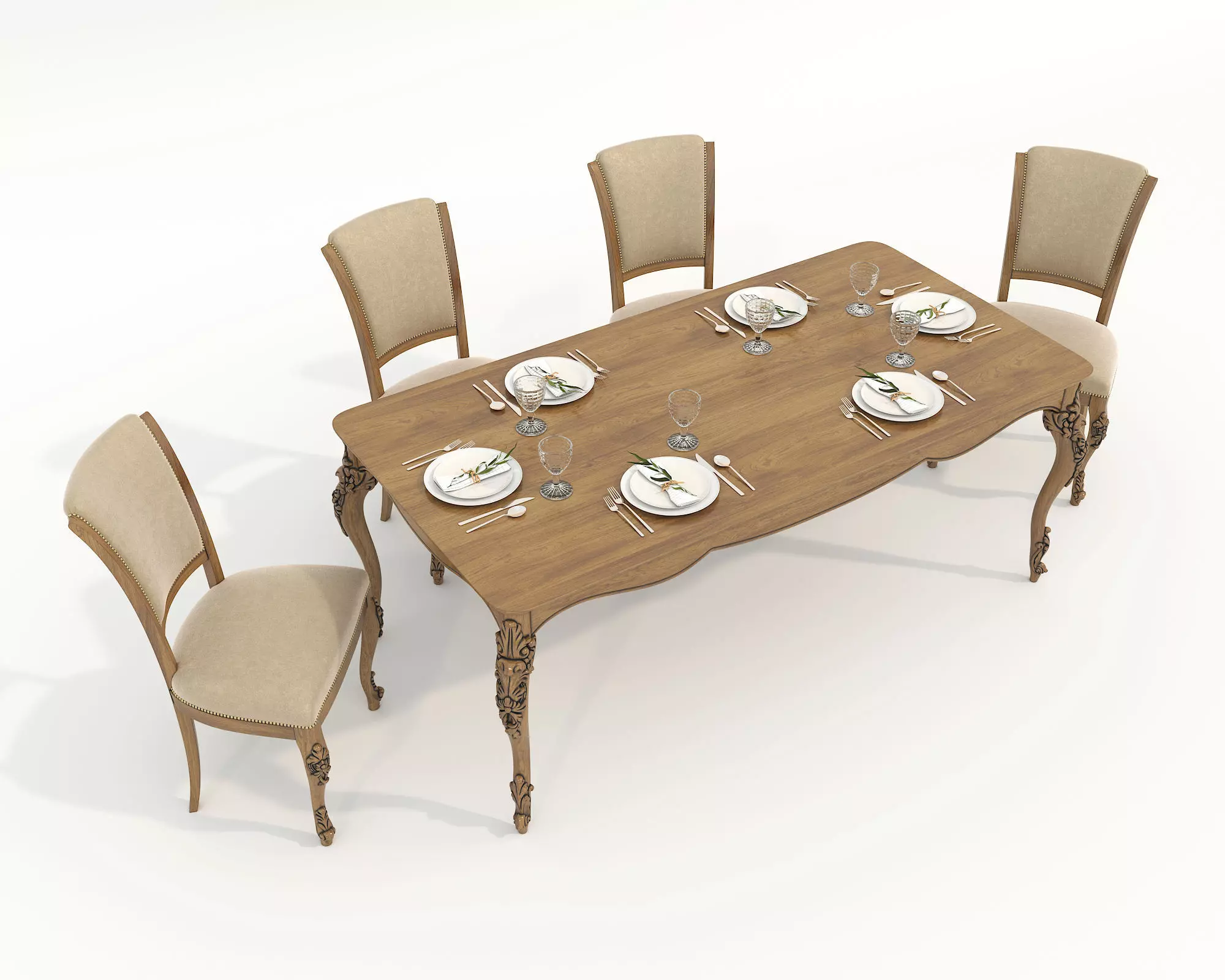 European style Dining Table and Chairs 15 3D model_1
