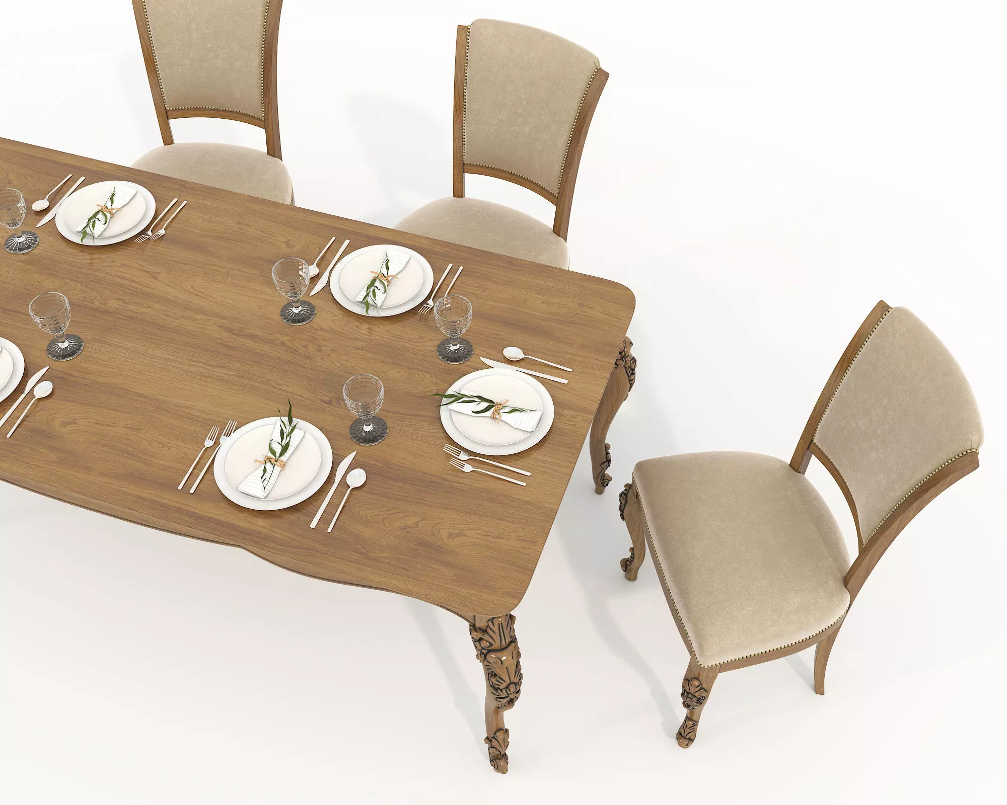 European style Dining Table and Chairs 15 3D model_4