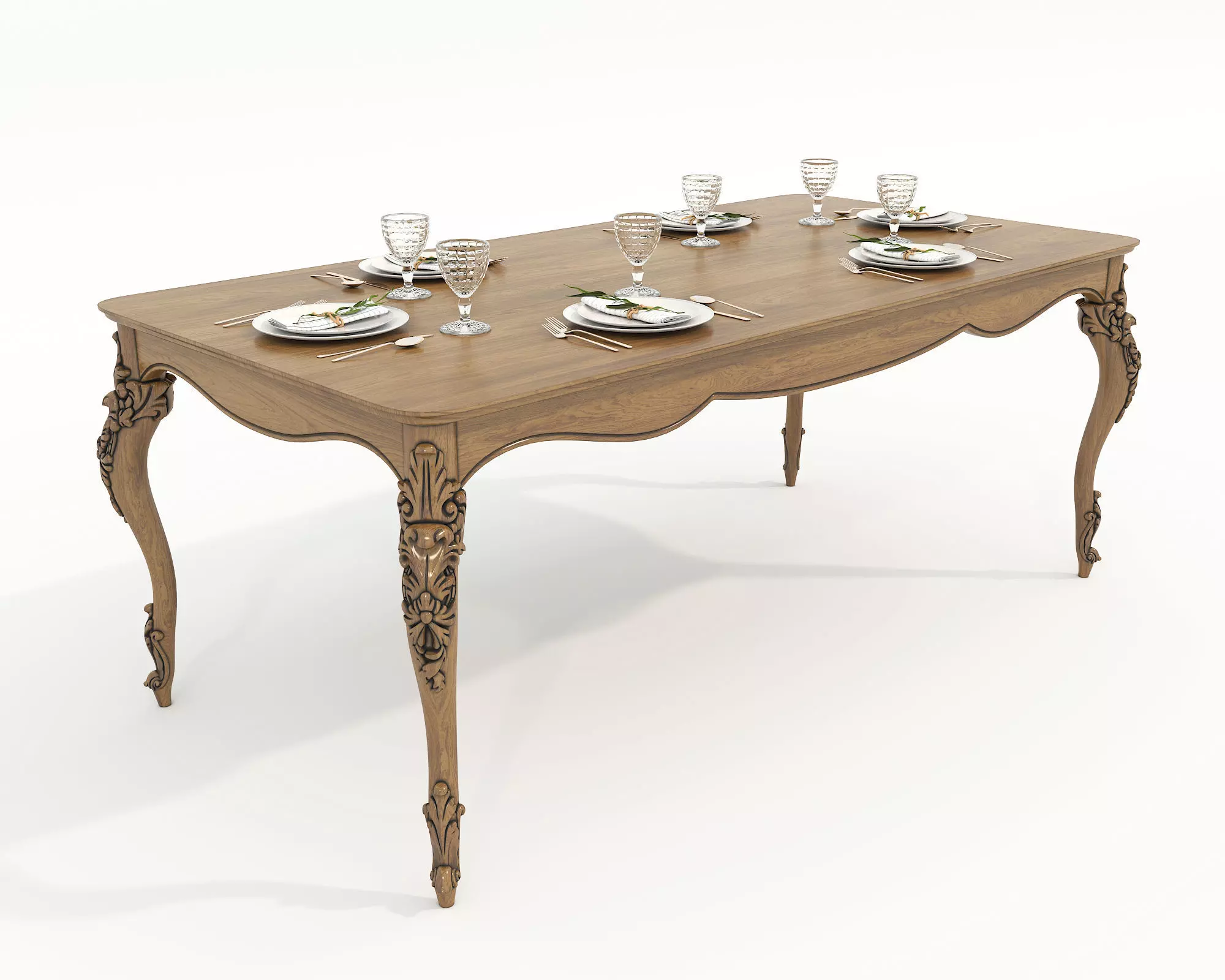 European style Dining Table and Chairs 15 3D model_7