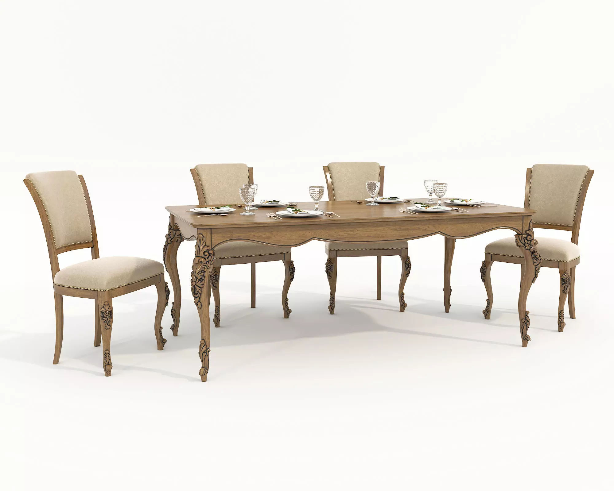 European style Dining Table and Chairs 15 3D model_0