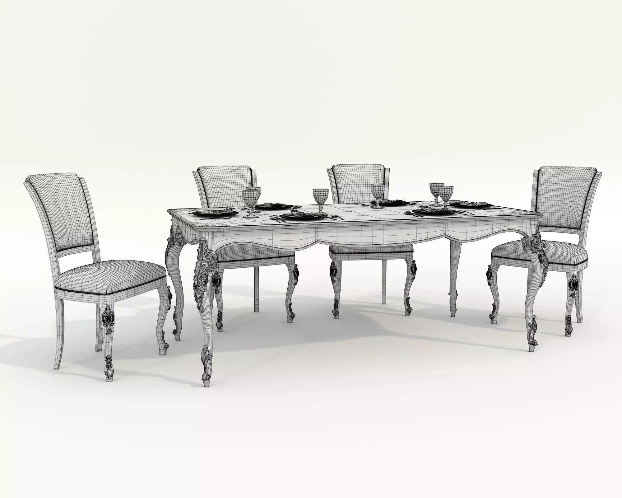 European style Dining Table and Chairs 15 3D model_8
