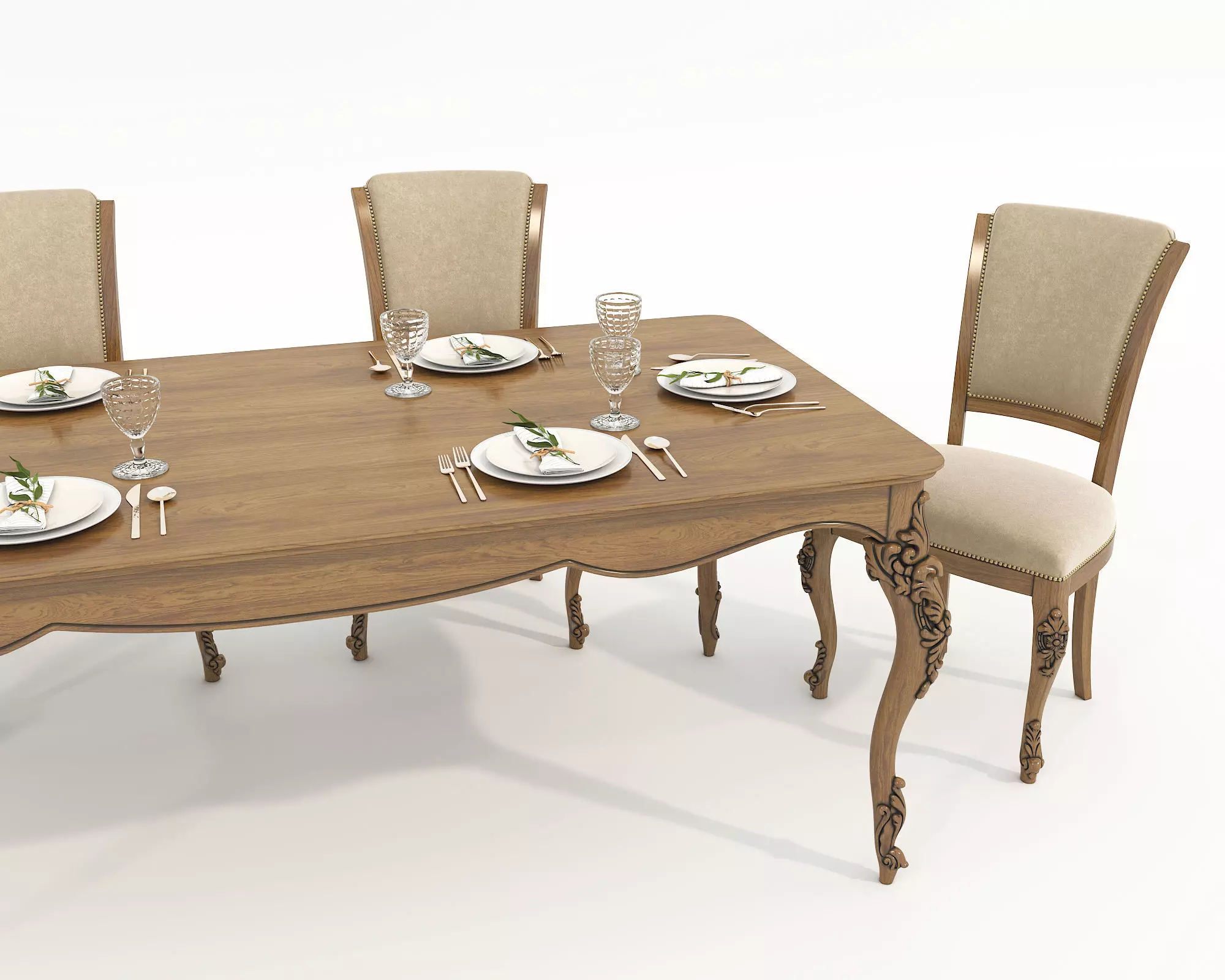 European style Dining Table and Chairs 15 3D model_3
