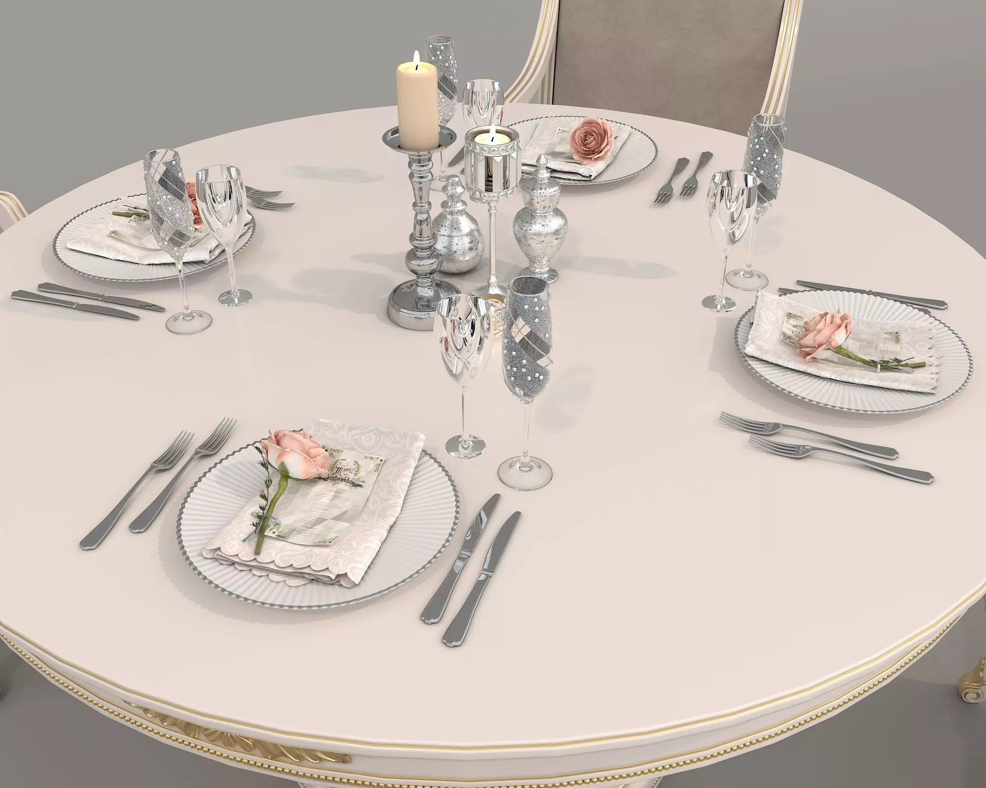 European style Dining Table and Chairs 16 3D model_7