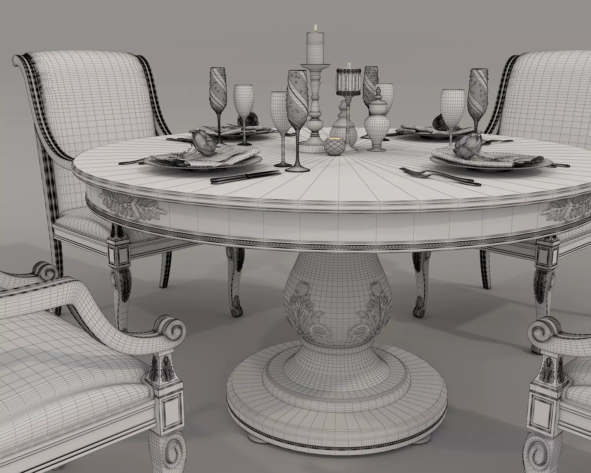 European style Dining Table and Chairs 16 3D model_10
