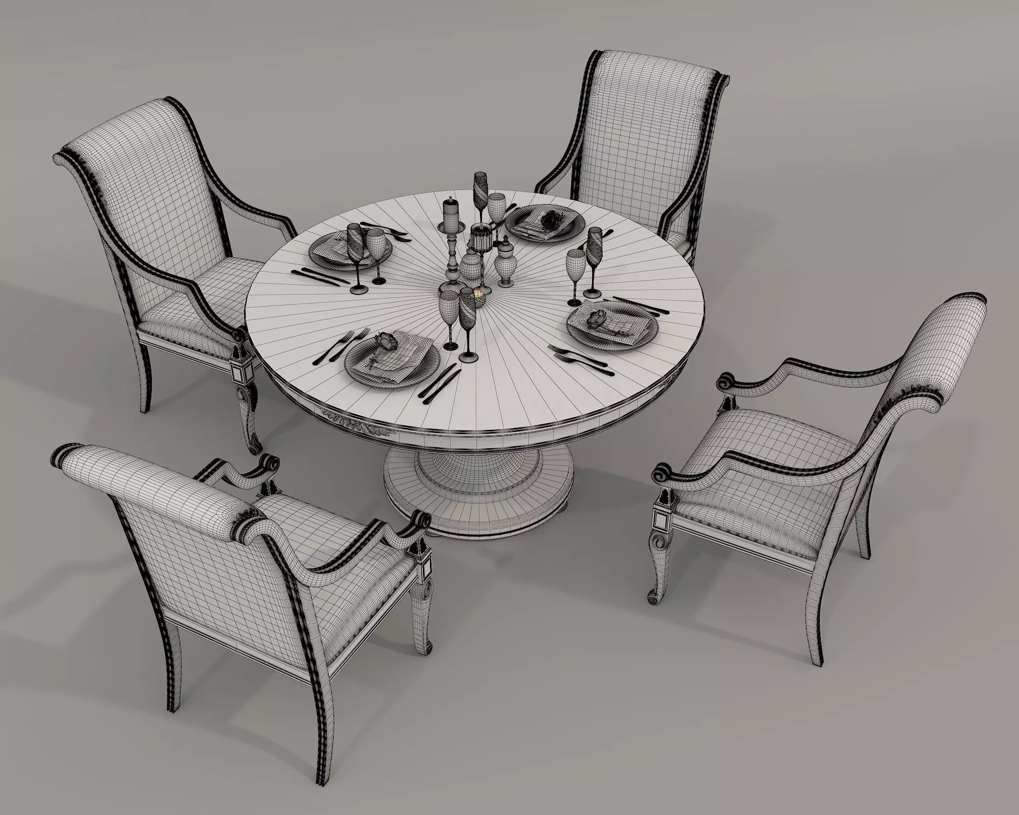 European style Dining Table and Chairs 16 3D model_9