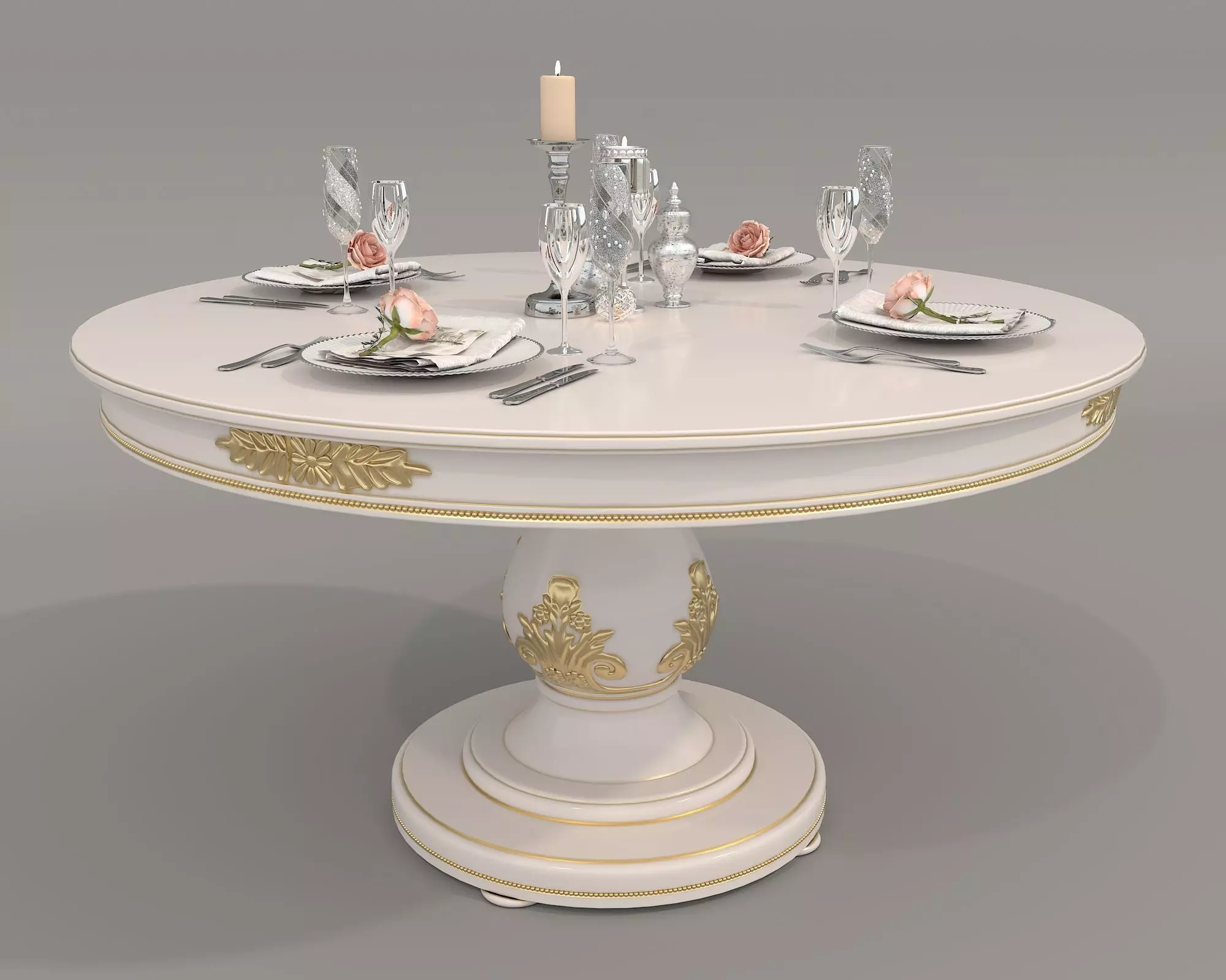 European style Dining Table and Chairs 16 3D model_5