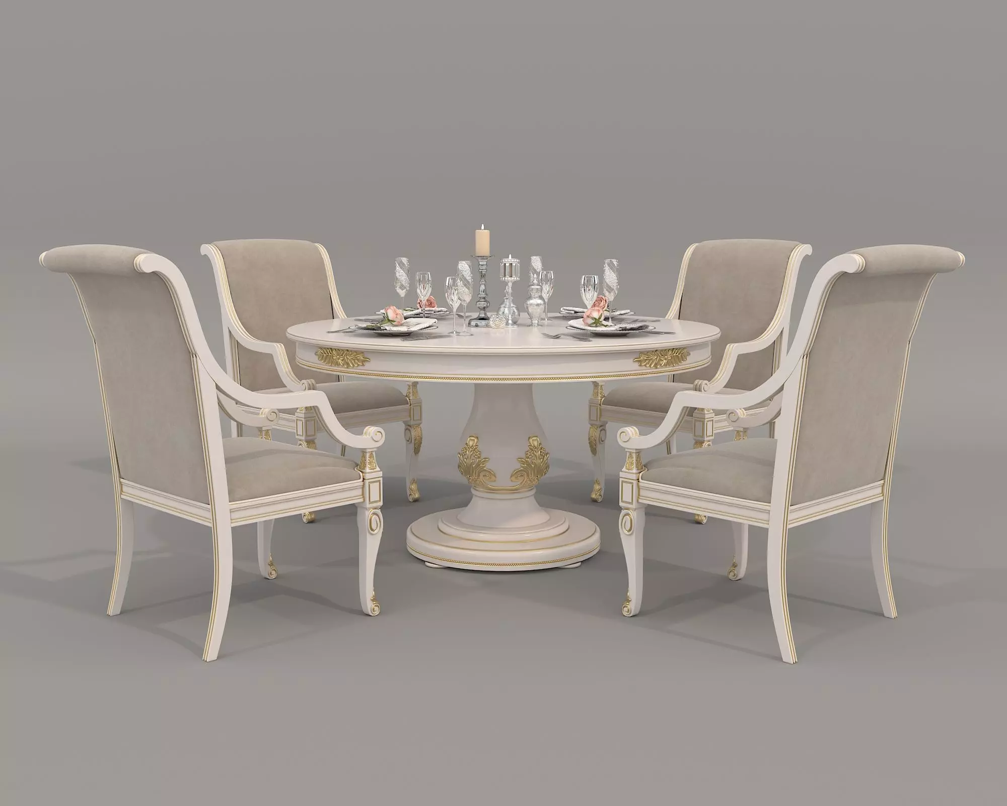 European style Dining Table and Chairs 16 3D model_0
