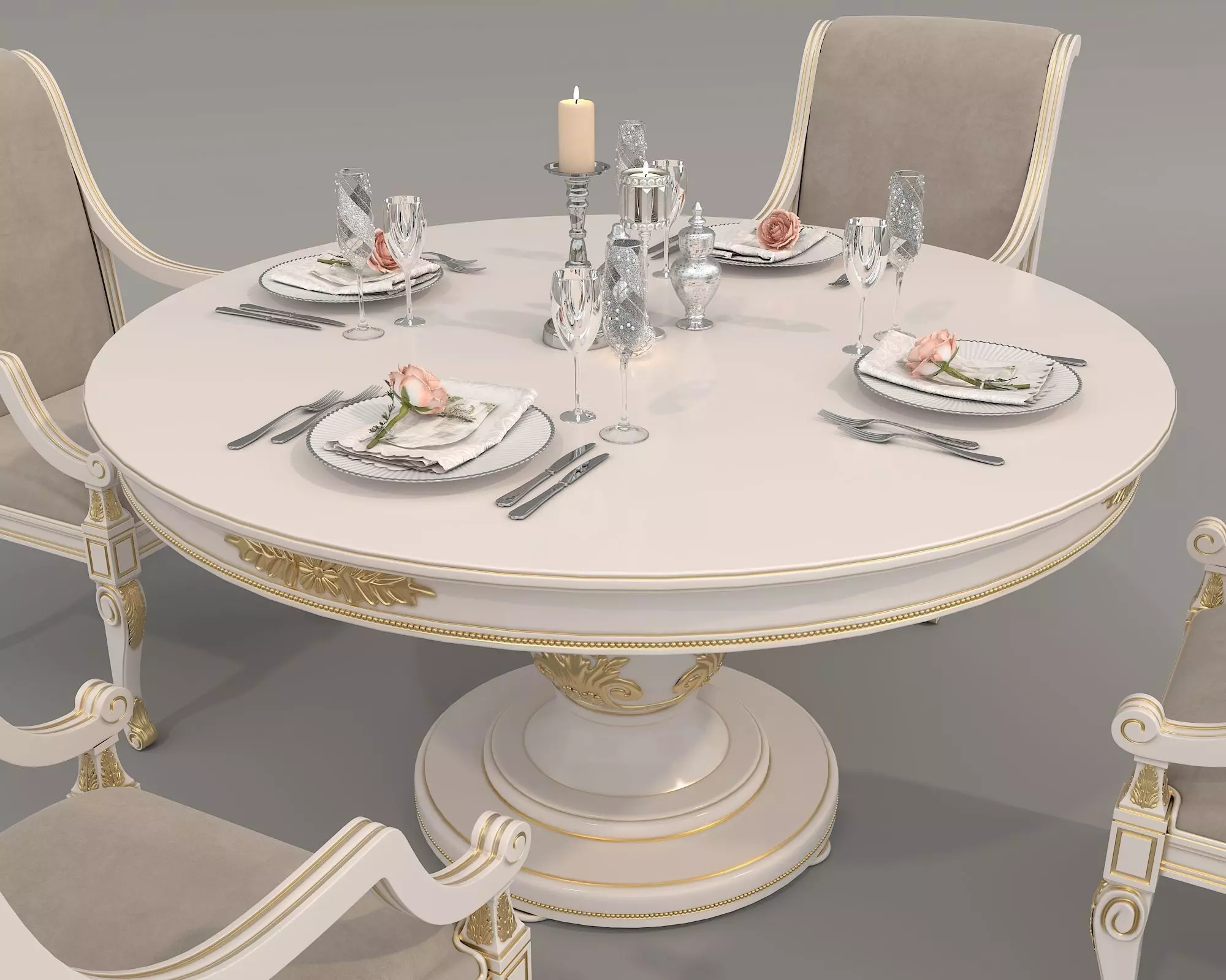 European style Dining Table and Chairs 16 3D model_3