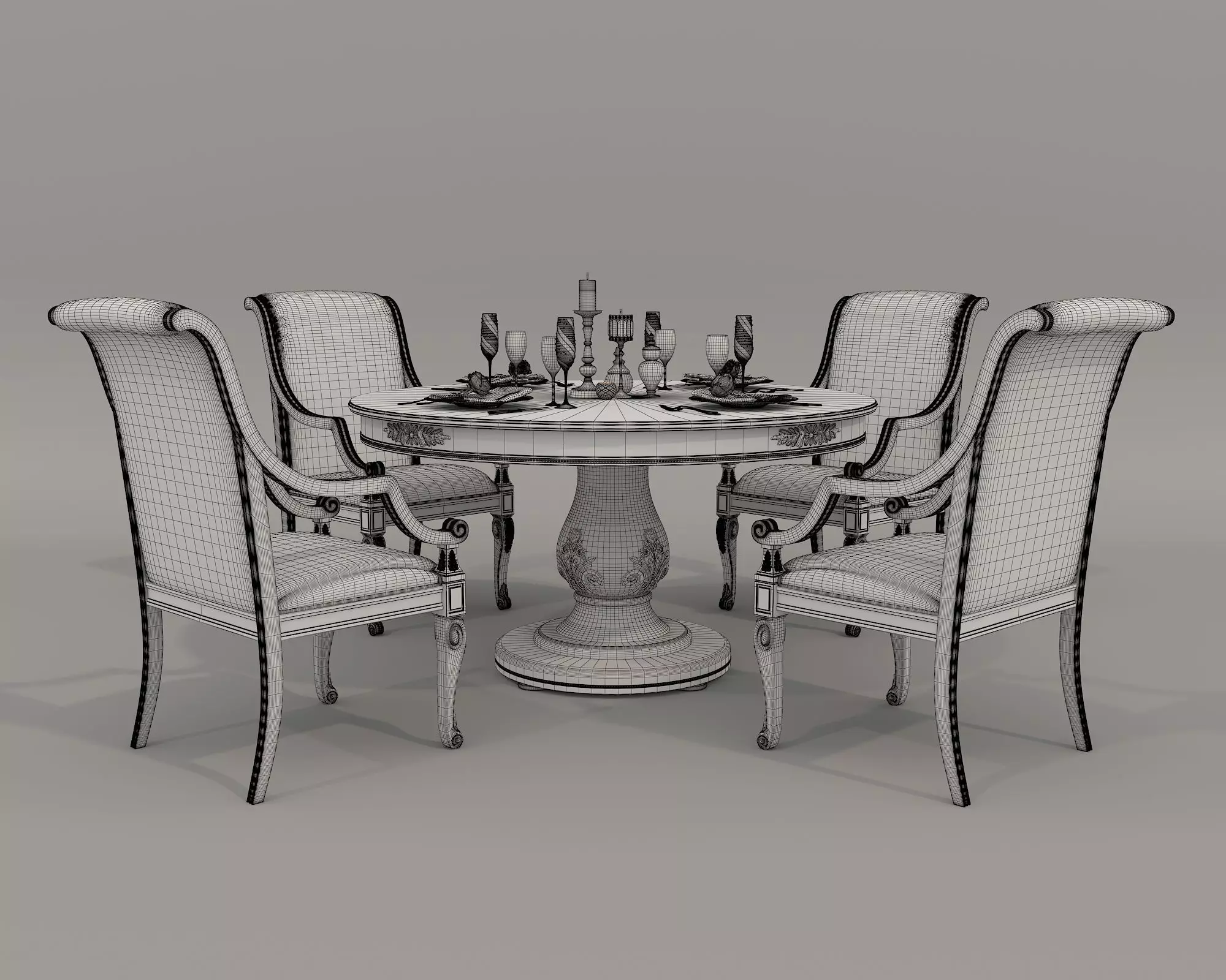 European style Dining Table and Chairs 16 3D model_8