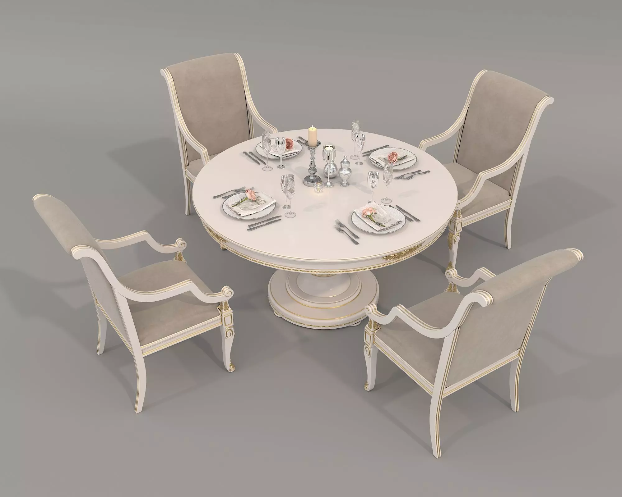 European style Dining Table and Chairs 16 3D model_1