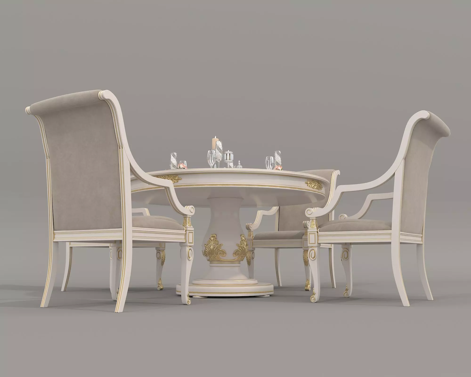 European style Dining Table and Chairs 16 3D model_2