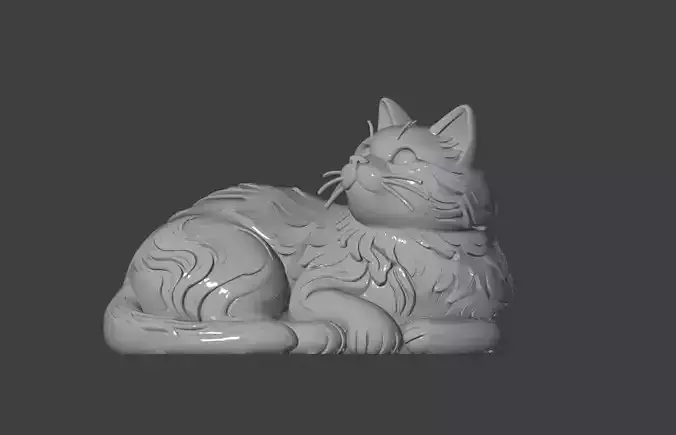 Reclining Long-Hair Cat Sculpture