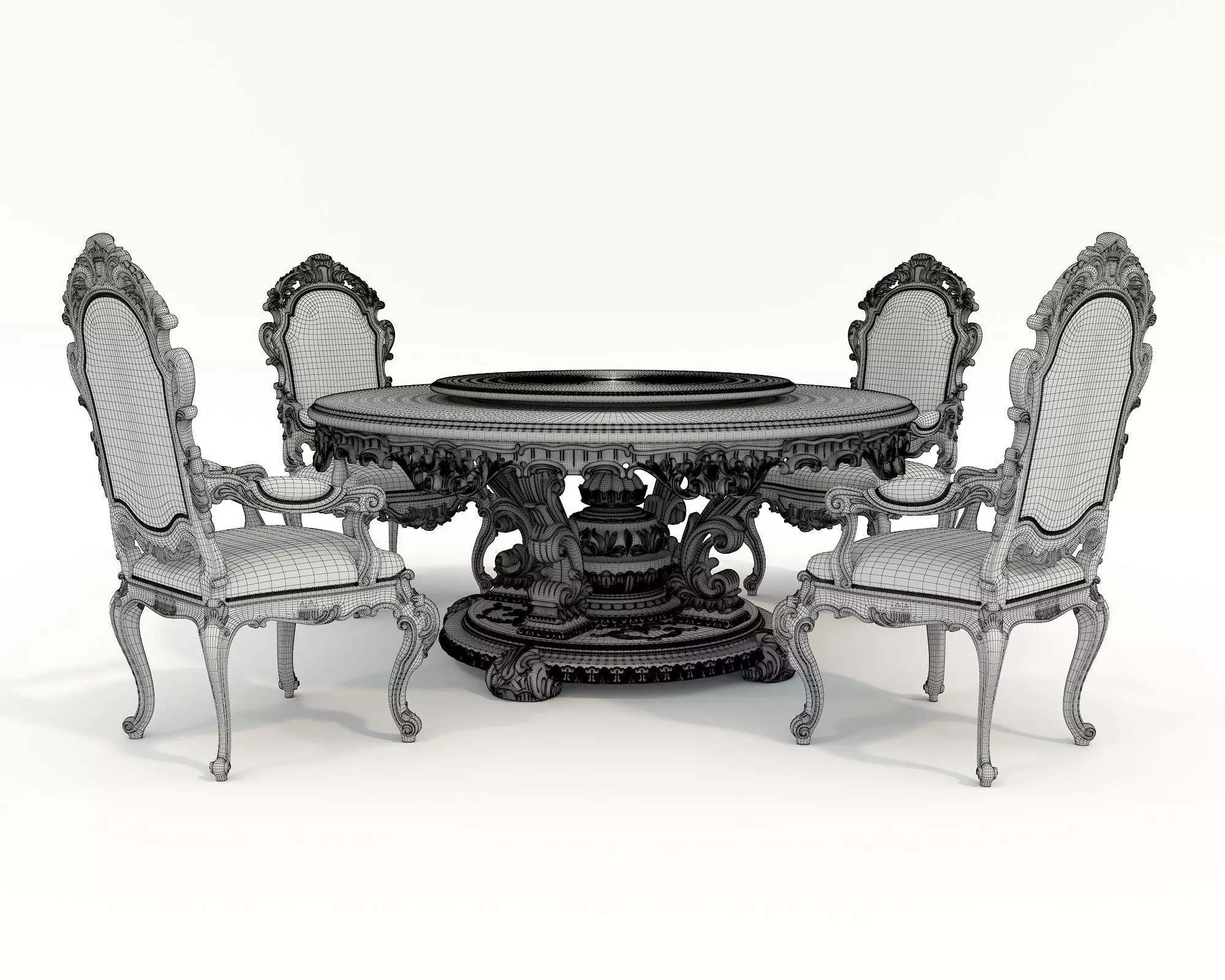 Classic European style Dining Table and Chairs 54 3D model_8