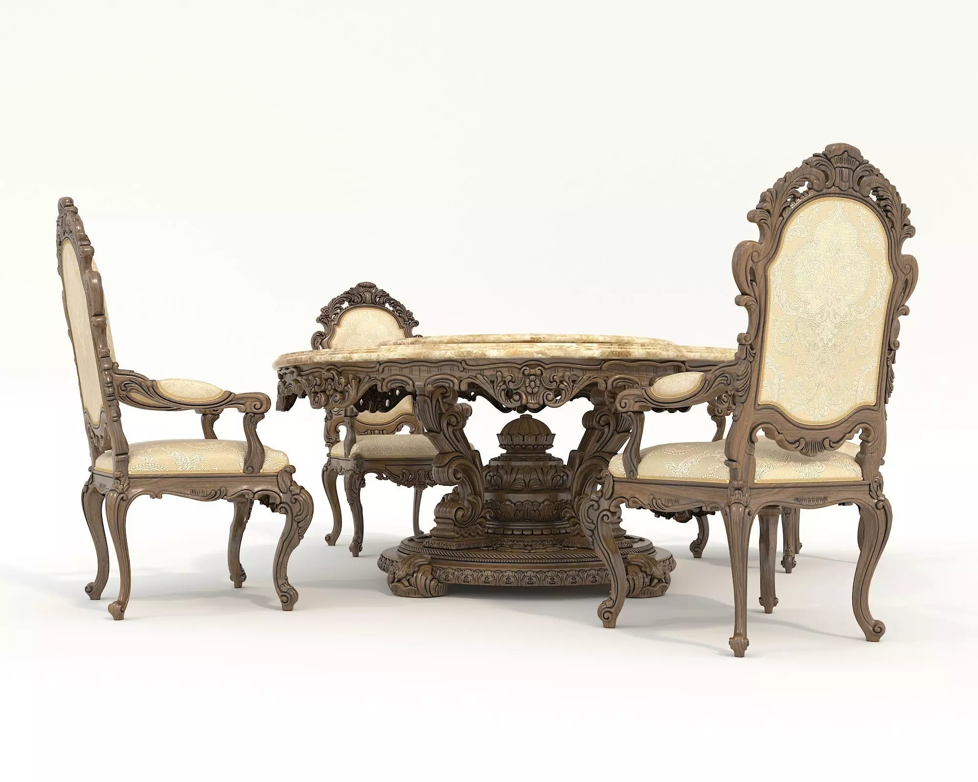 Classic European style Dining Table and Chairs 54 3D model_2