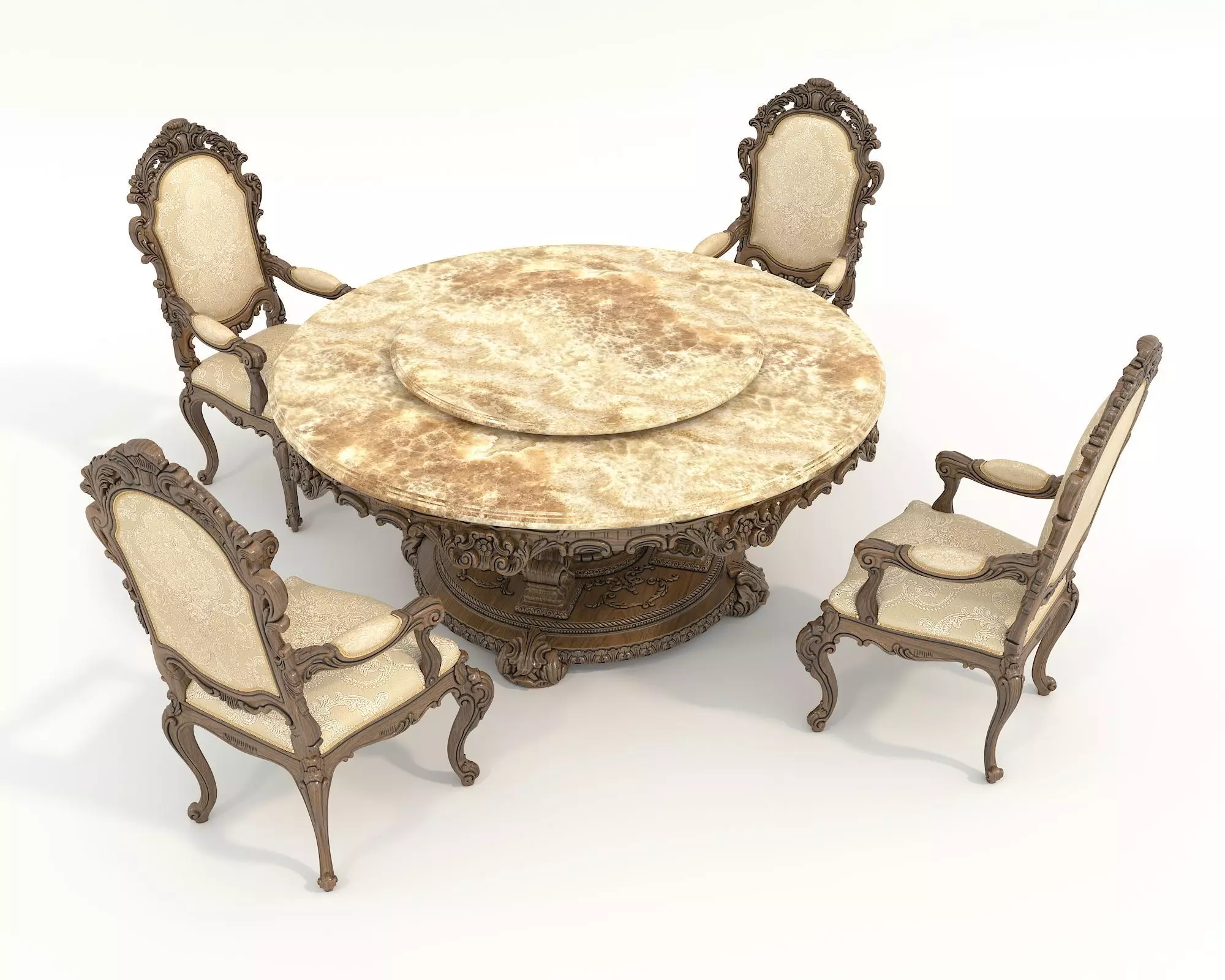 Classic European style Dining Table and Chairs 54 3D model_1