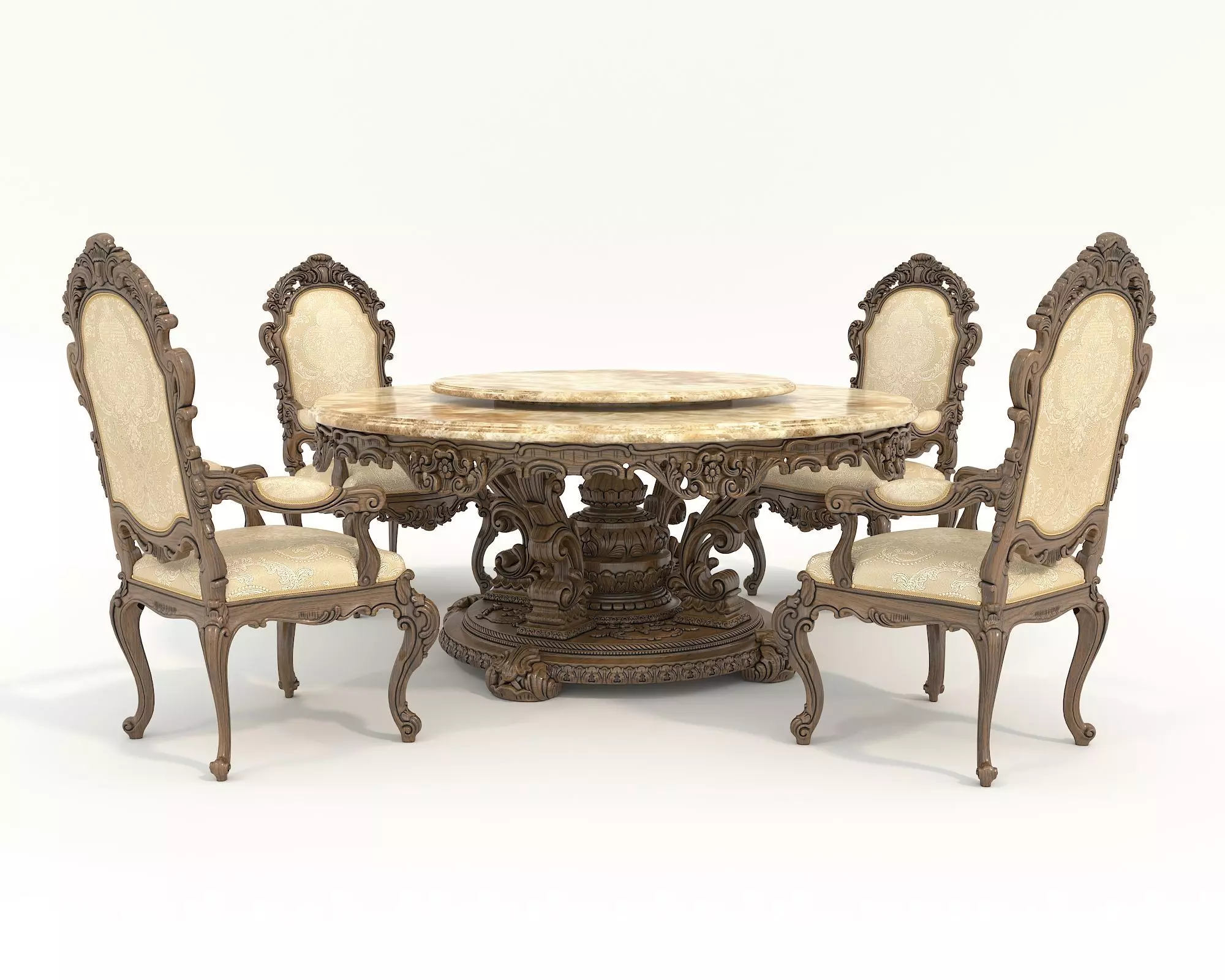 Classic European style Dining Table and Chairs 54 3D model_0