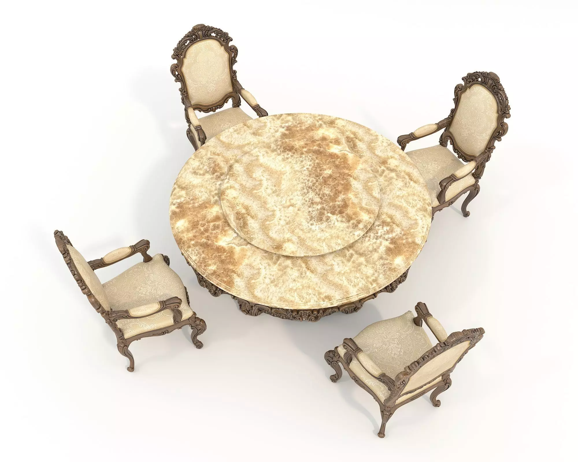 Classic European style Dining Table and Chairs 54 3D model_4