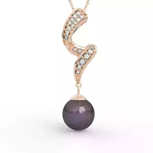 Stunning 12mm Pearl Diamond Wave Pendant Necklace