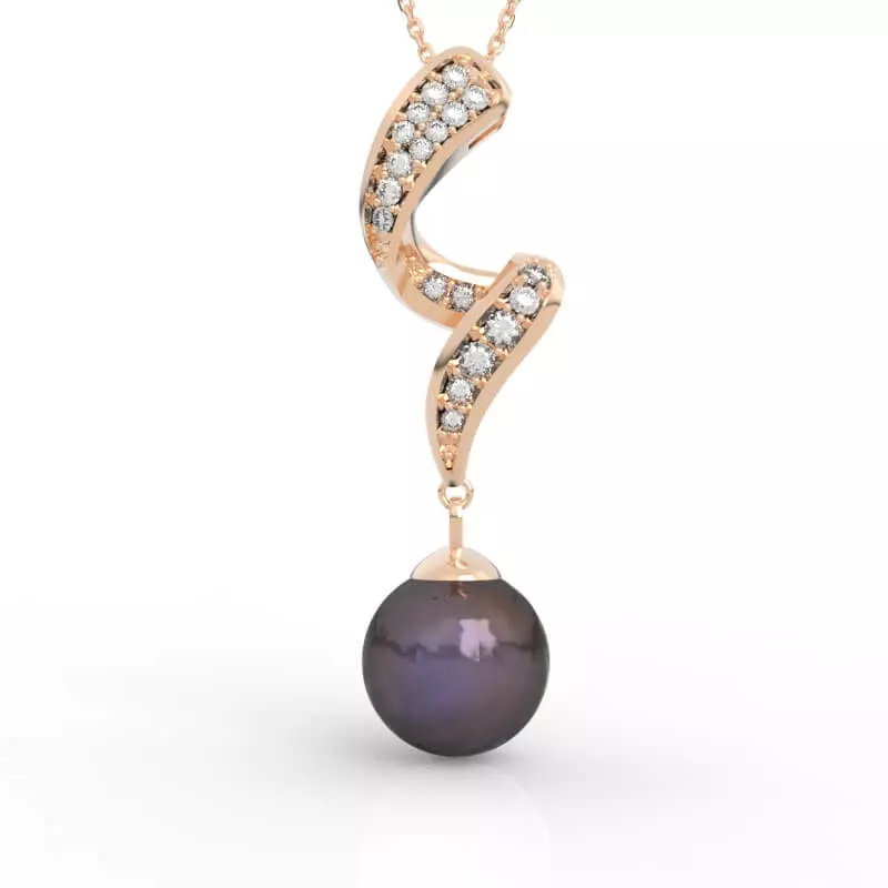 Stunning 12mm Pearl Diamond Wave Pendant Necklace 3D print model