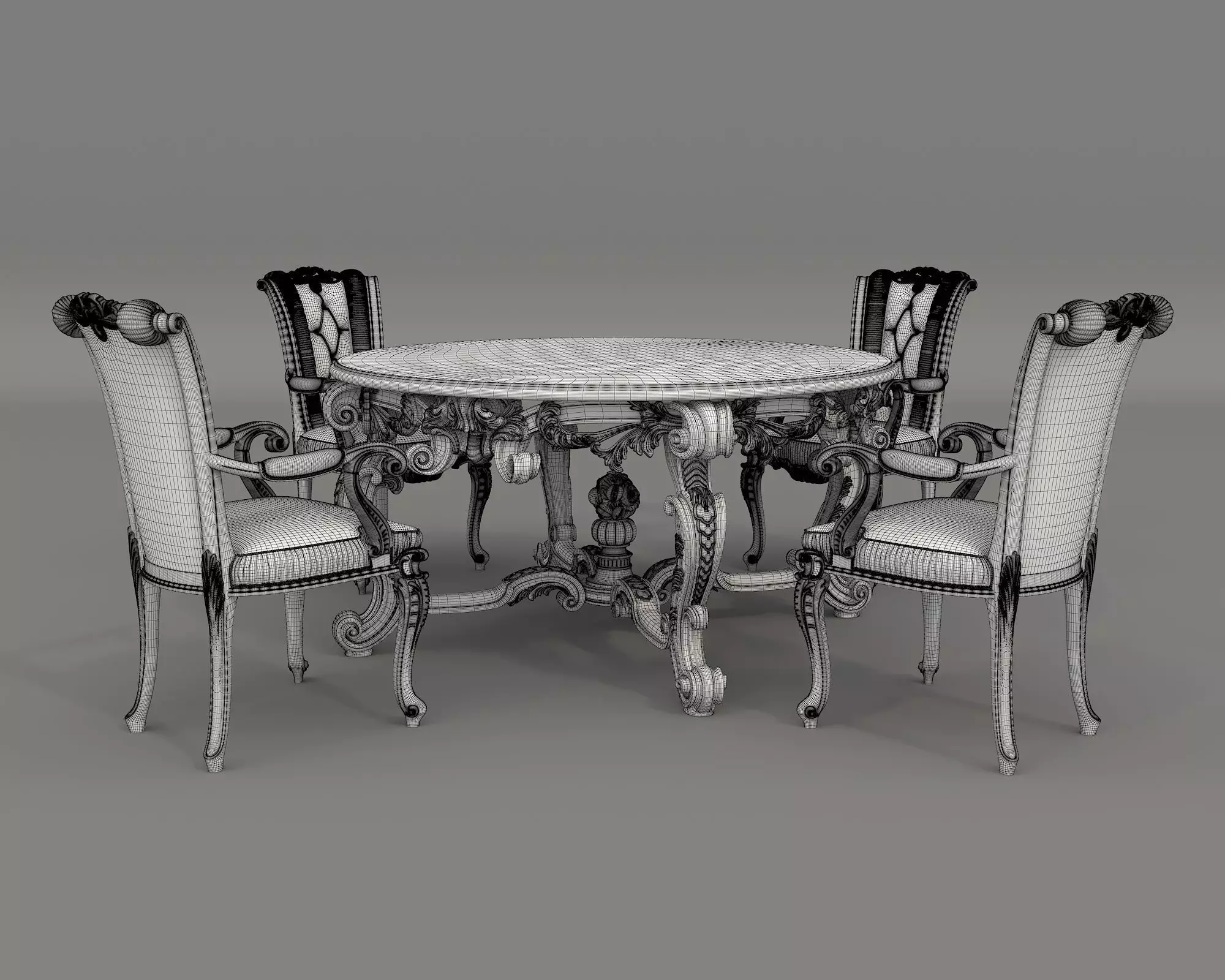 Classic European style Dining Table and Chairs 58 3D model_8