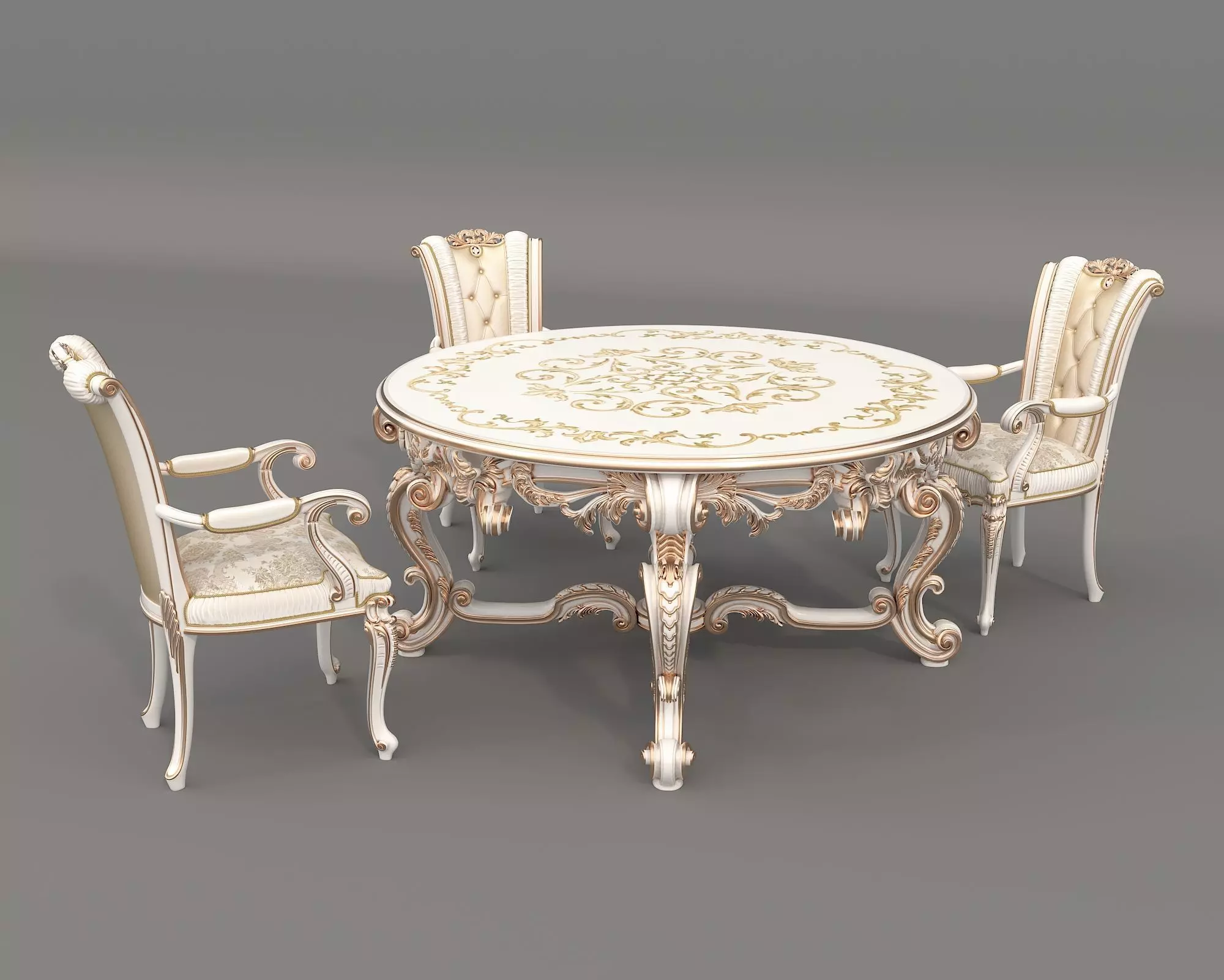 Classic European style Dining Table and Chairs 58 3D model_3
