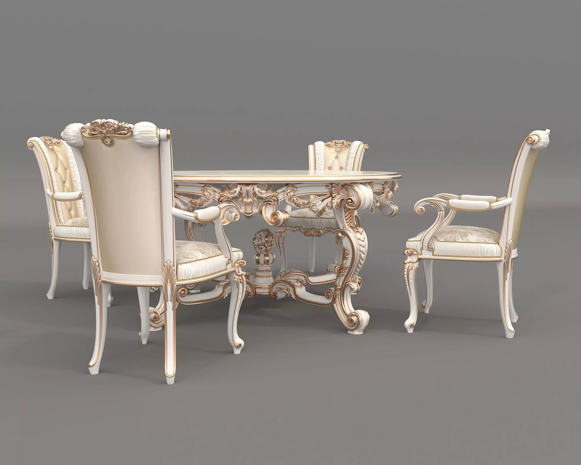 Classic European style Dining Table and Chairs 58 3D model_2