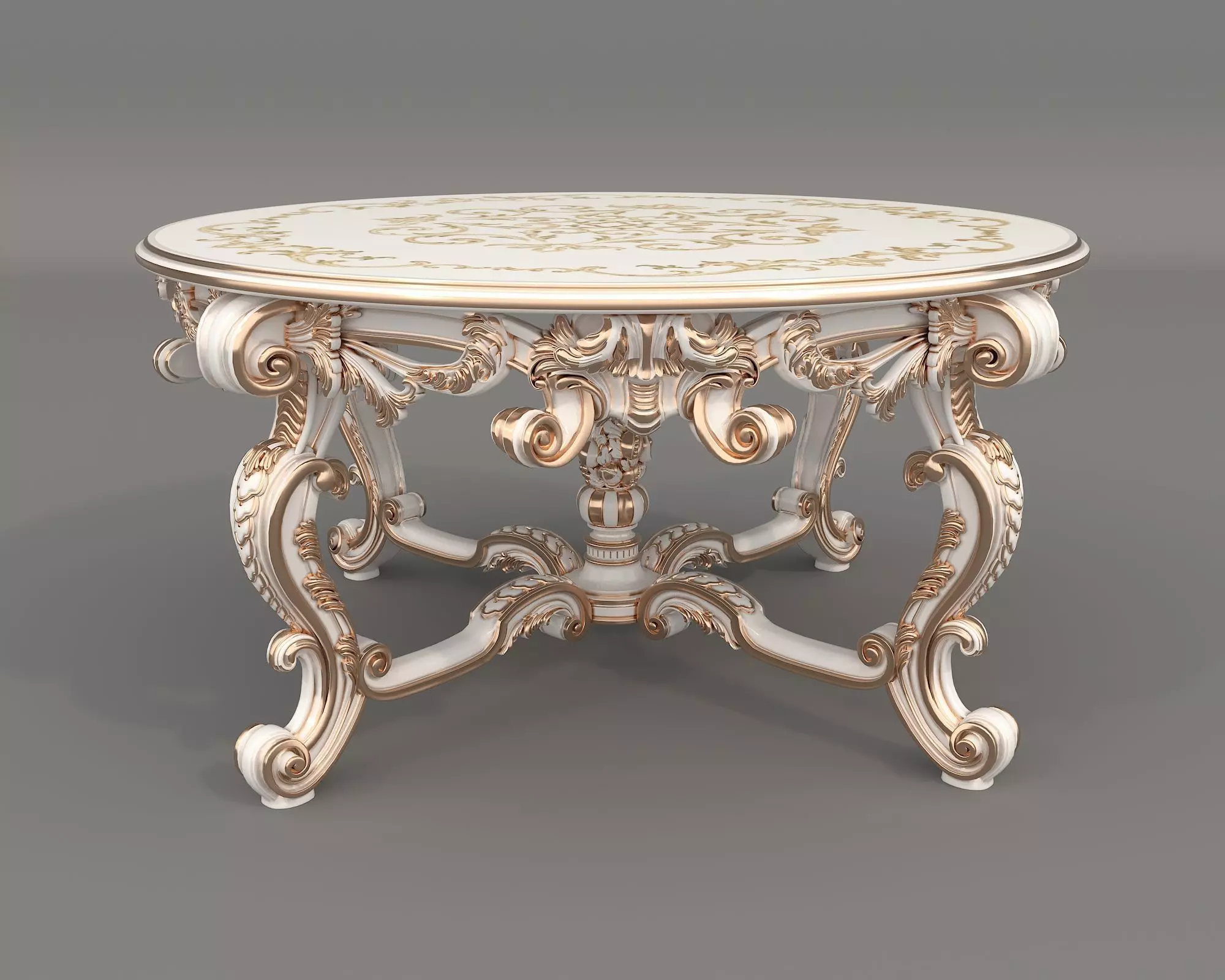 Classic European style Dining Table and Chairs 58 3D model_6