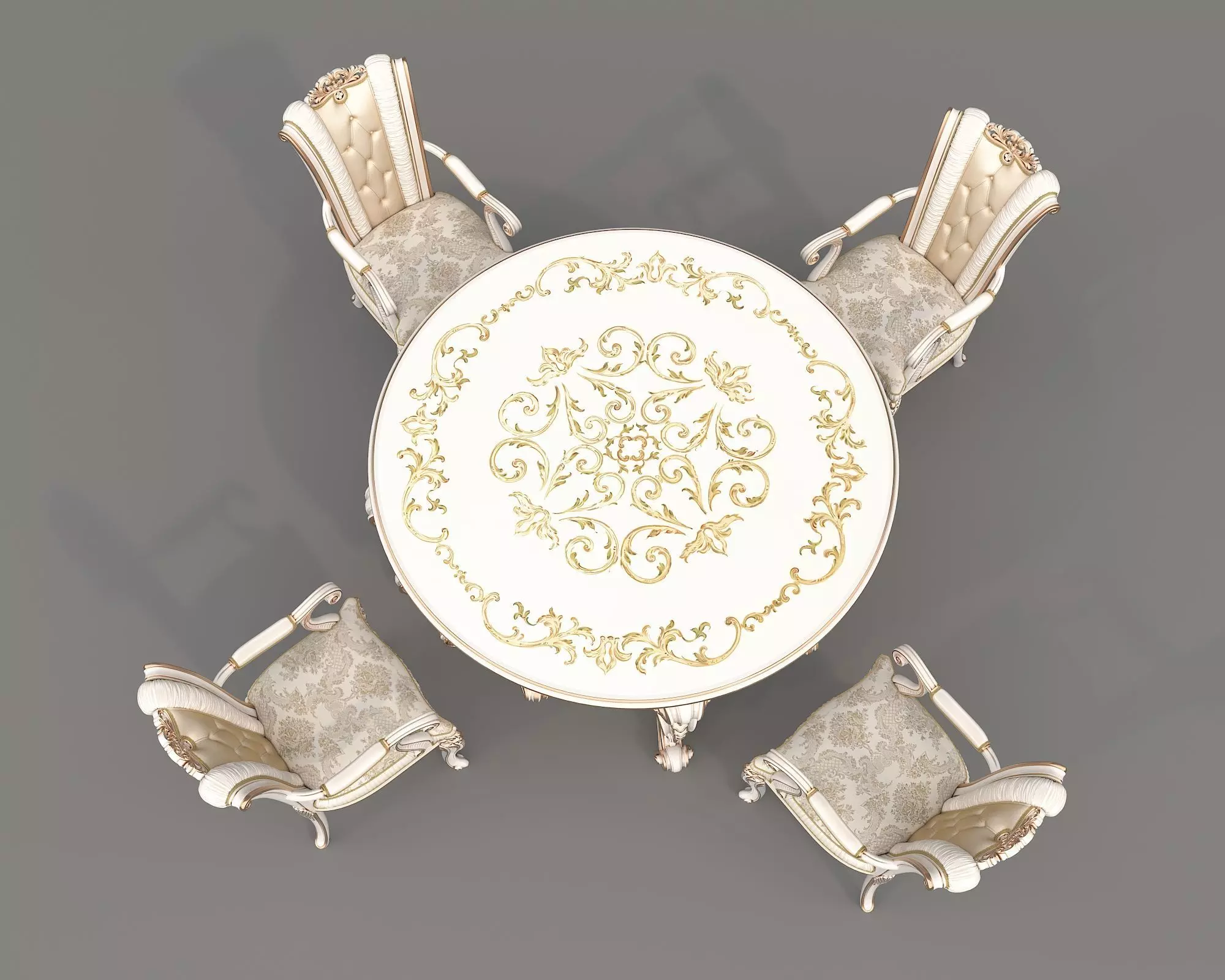 Classic European style Dining Table and Chairs 58 3D model_4