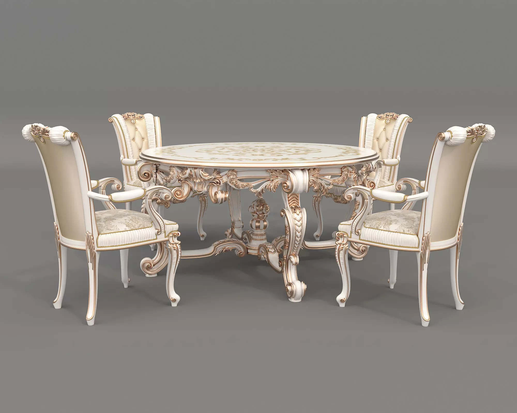 Classic European style Dining Table and Chairs 58 3D model_0