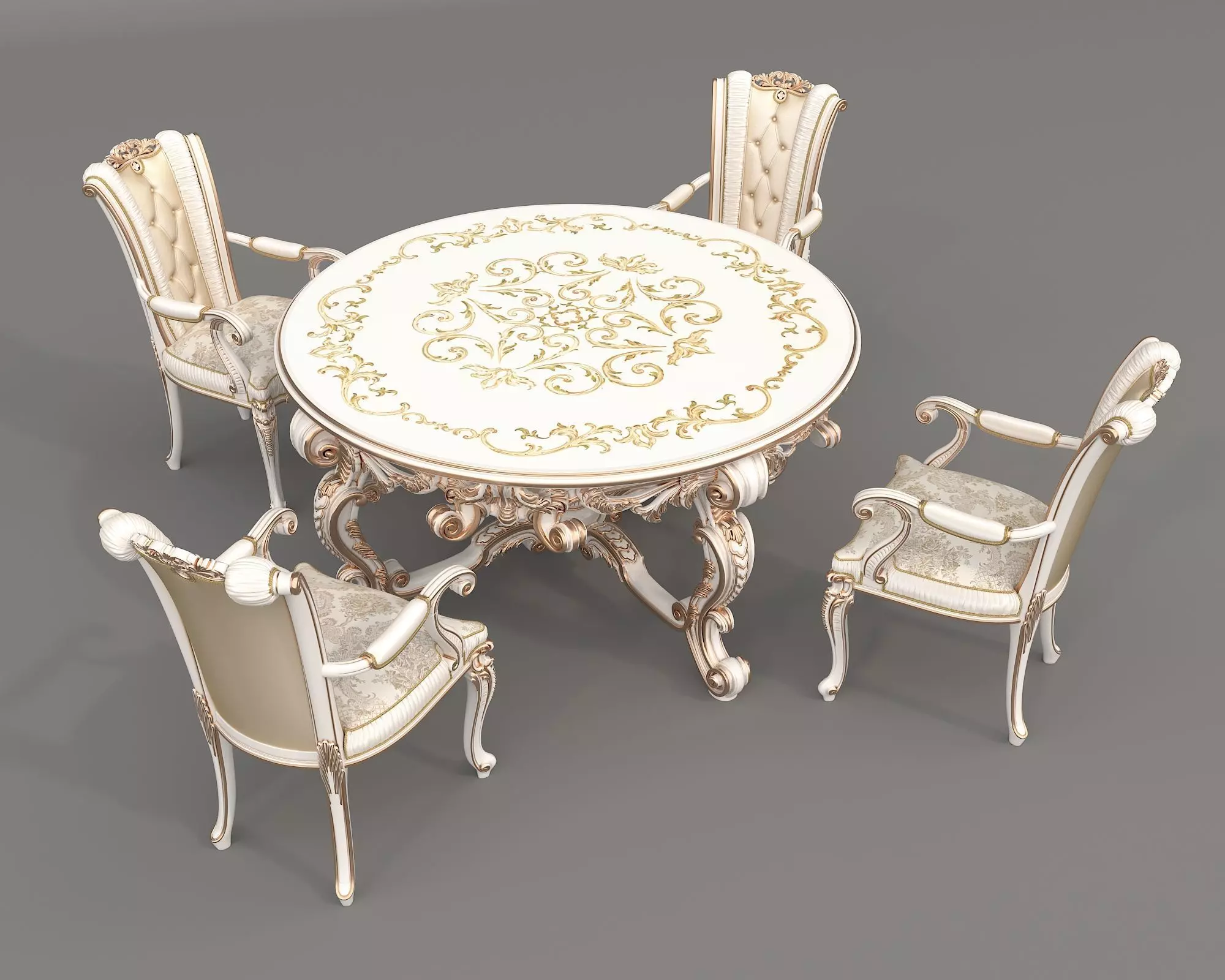 Classic European style Dining Table and Chairs 58 3D model_1