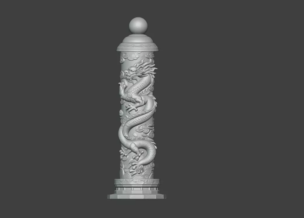 Coiled dragon column round carving 3D print model_5