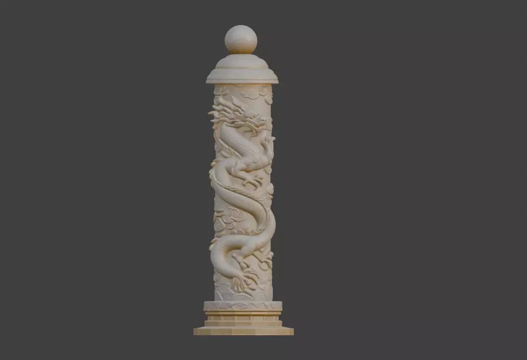 Coiled dragon column round carving 3D print model_7