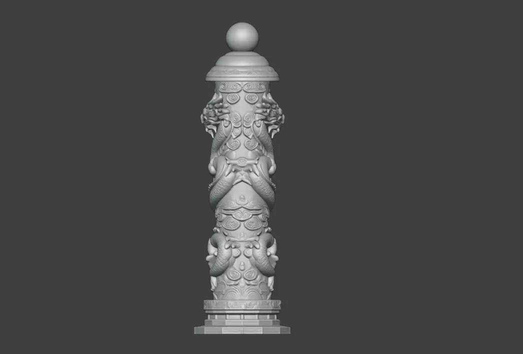 Coiled dragon column round carving 3D print model_4