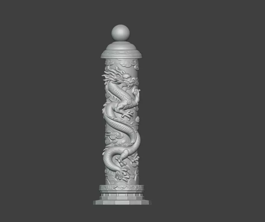 Coiled dragon column round carving 3D print model_0