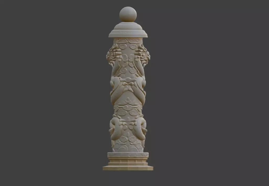 Coiled dragon column round carving 3D print model_6